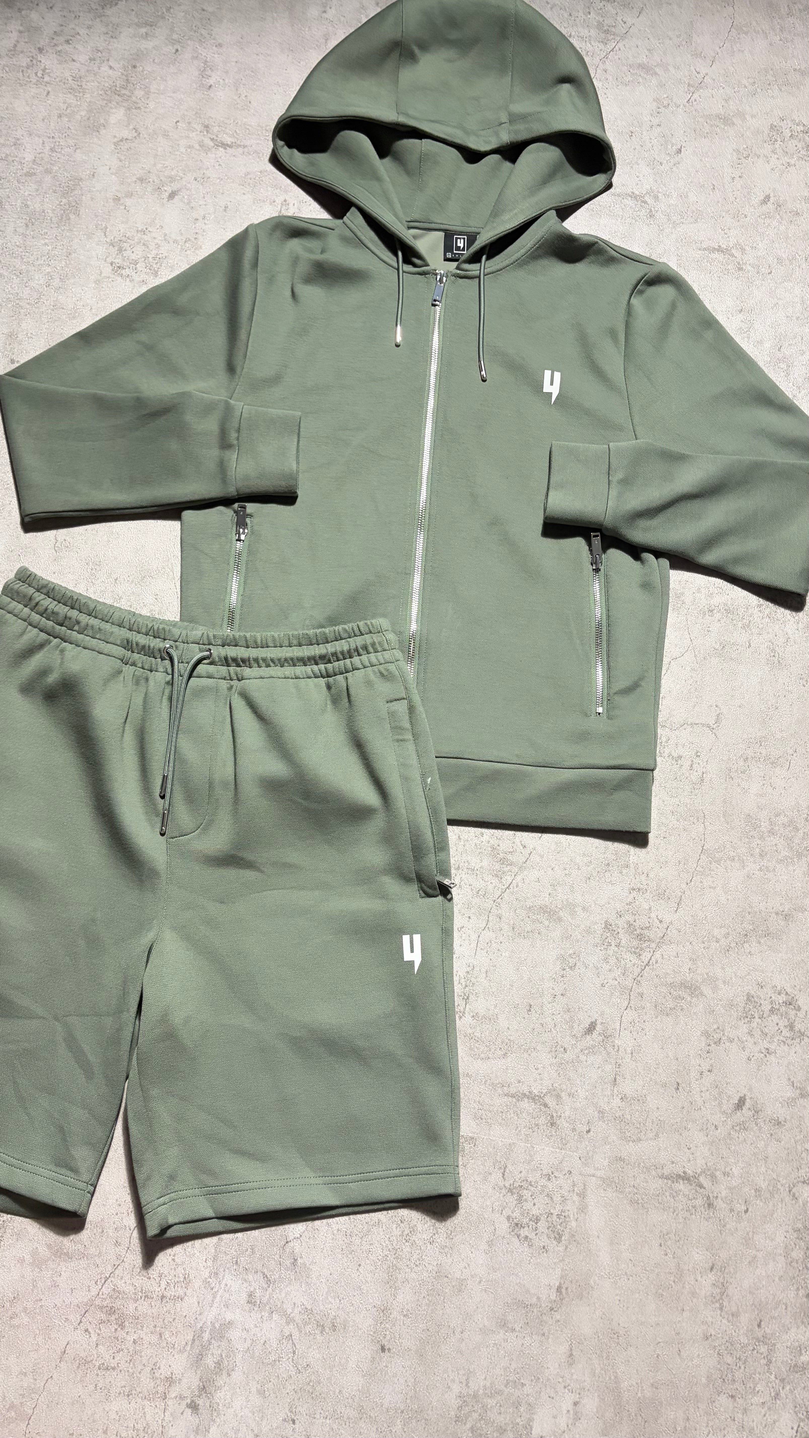 Yelir World “Lux” Khaki Green Shorts Set