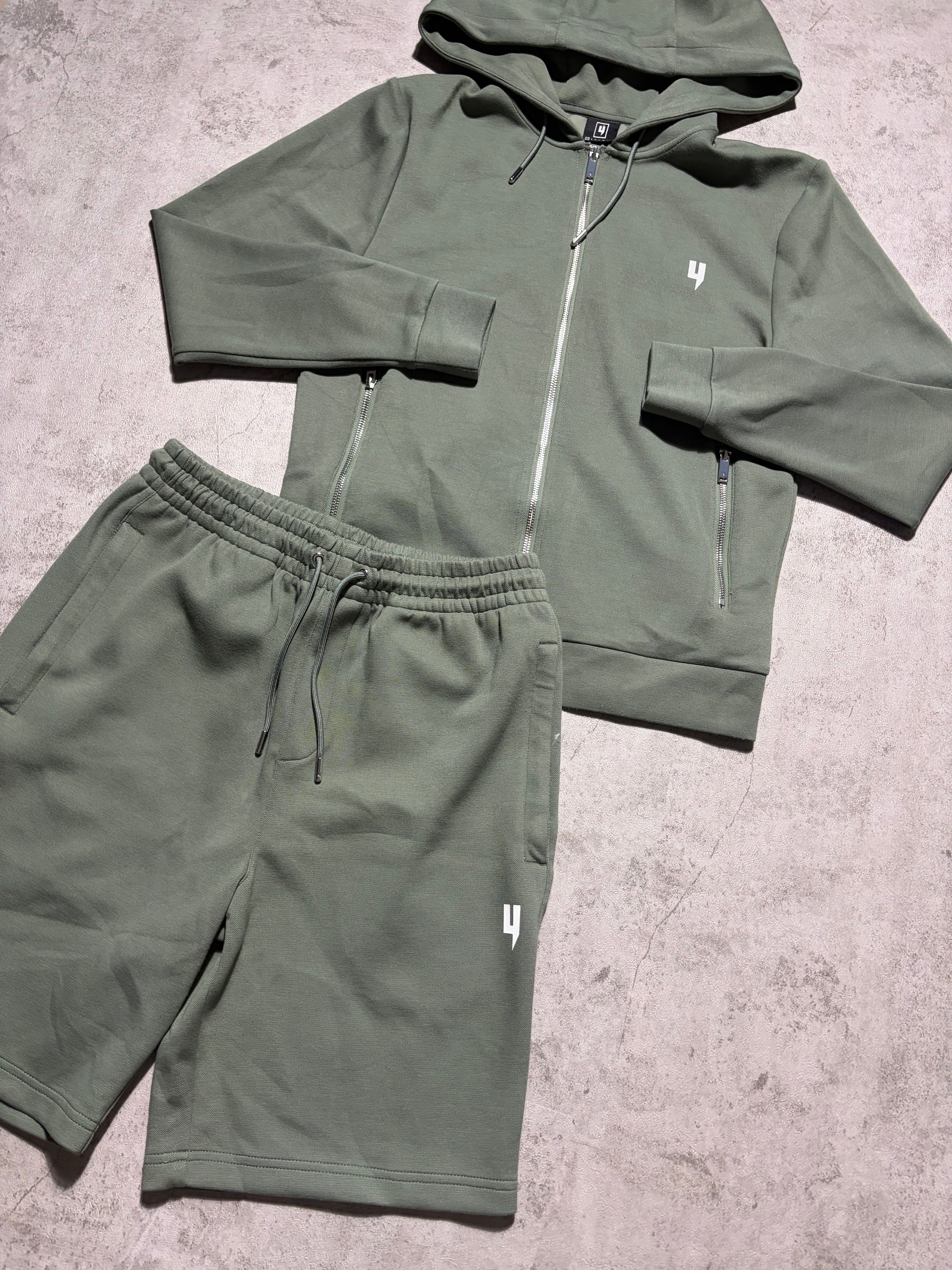 Yelir World “Lux” Khaki Green Shorts Set