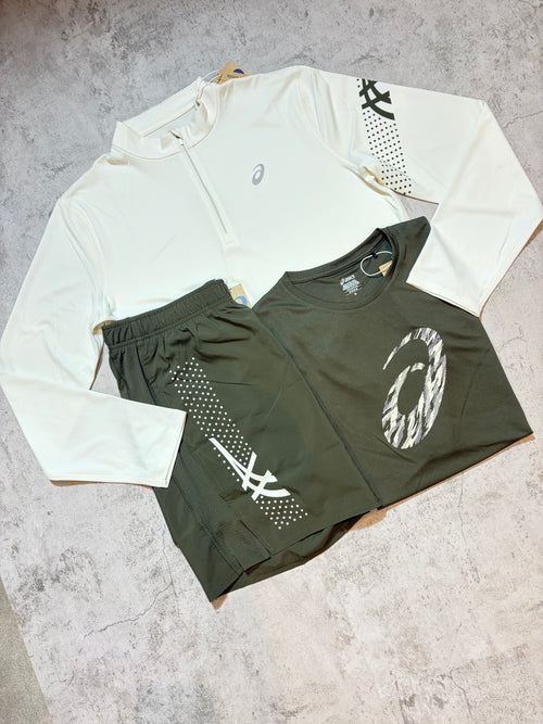 Asics Icon GPX Cream Brown Stone Activewear Quarter Zip Set