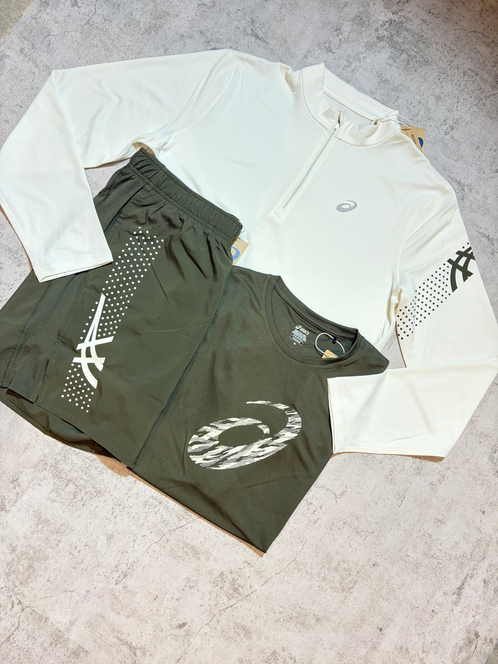 Asics Icon GPX Cream Brown Stone Activewear Quarter Zip Set