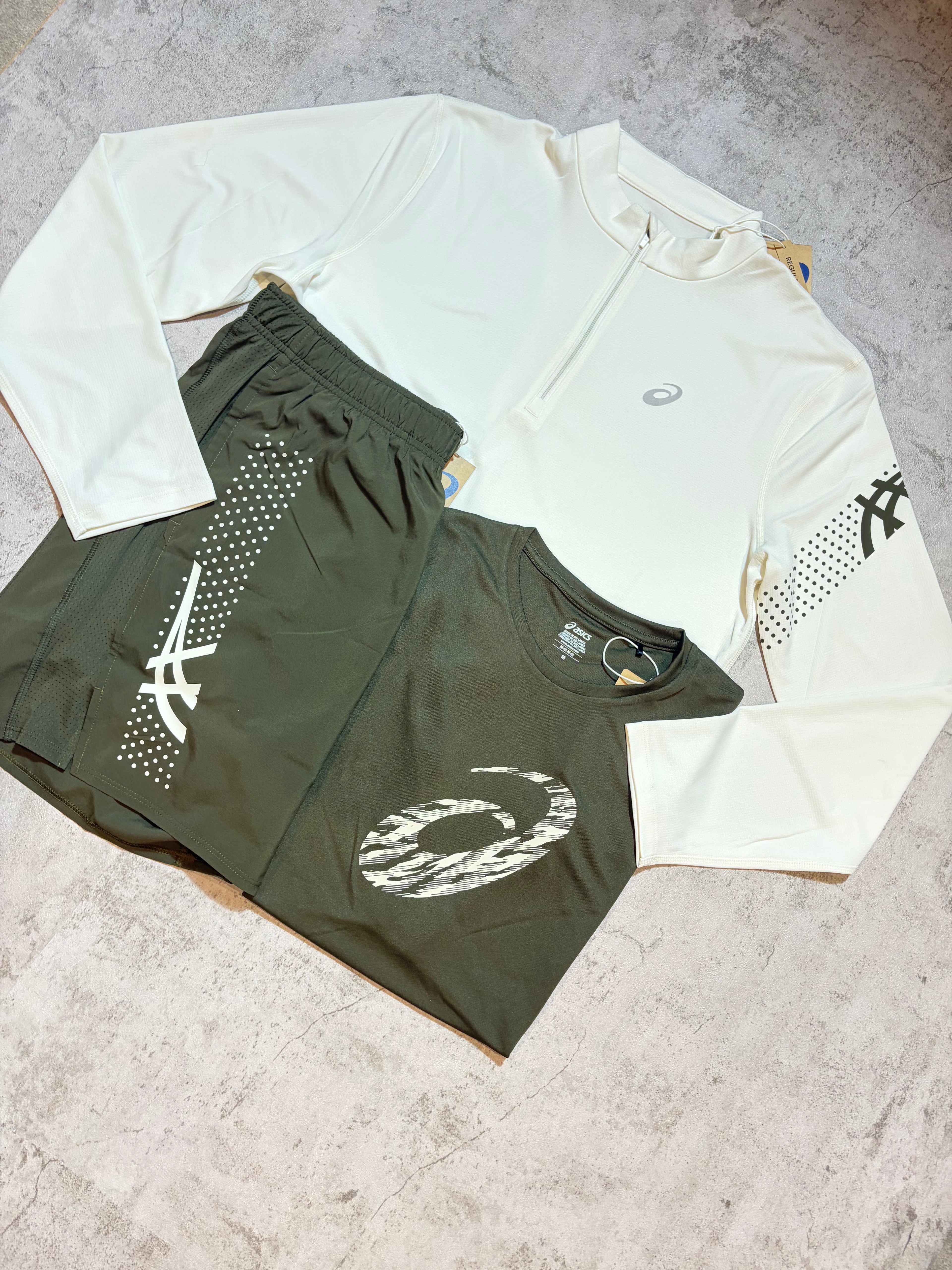 Asics Icon GPX Cream Brown Stone Activewear Quarter Zip Set