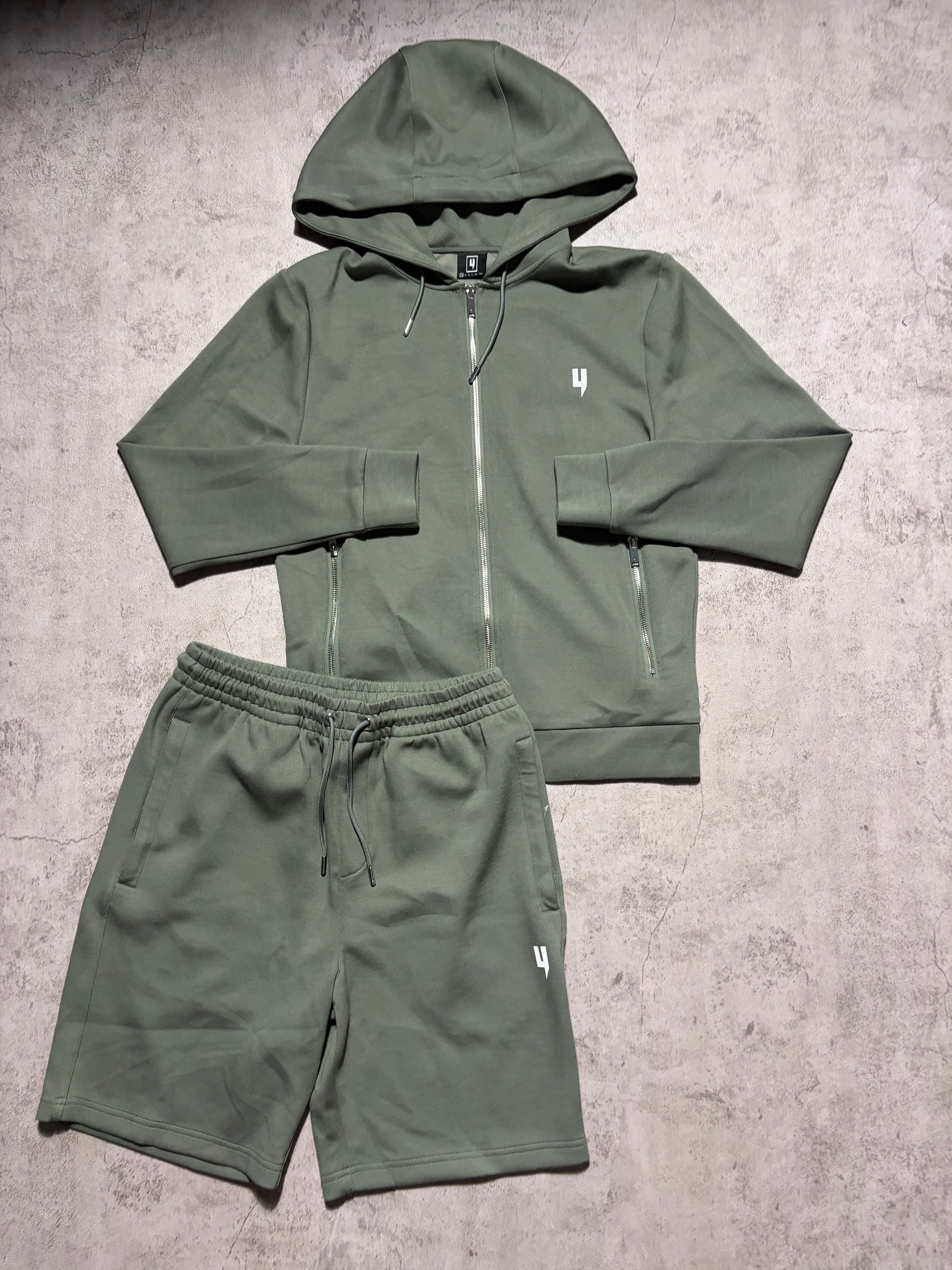 Yelir World “Lux” Khaki Green Shorts Set
